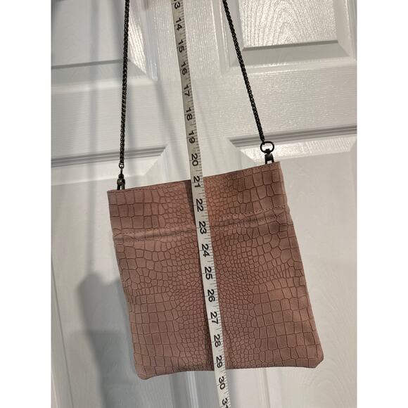 Free People Dusty Pink Suede Croc Embossed Crossbody Chain Strap Leather Bag - Picture 6 of 9